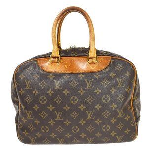 LOUIS VUITTON LV Logo Deauville Hand Bag Monogram Leather Brown